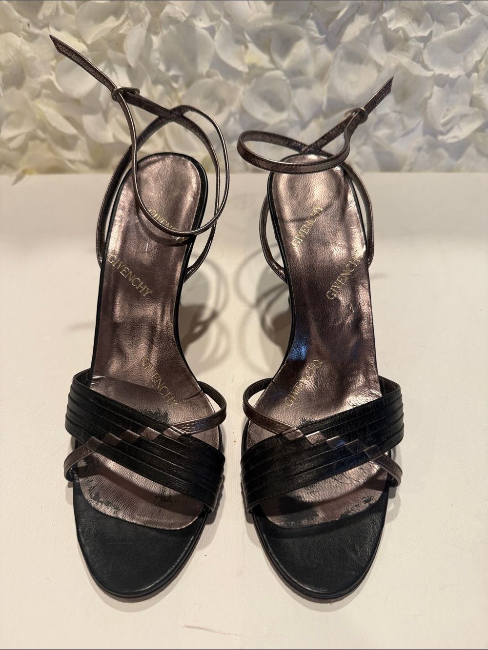Givenchy Black Metallic Leather Strappy Stiletto Sandals